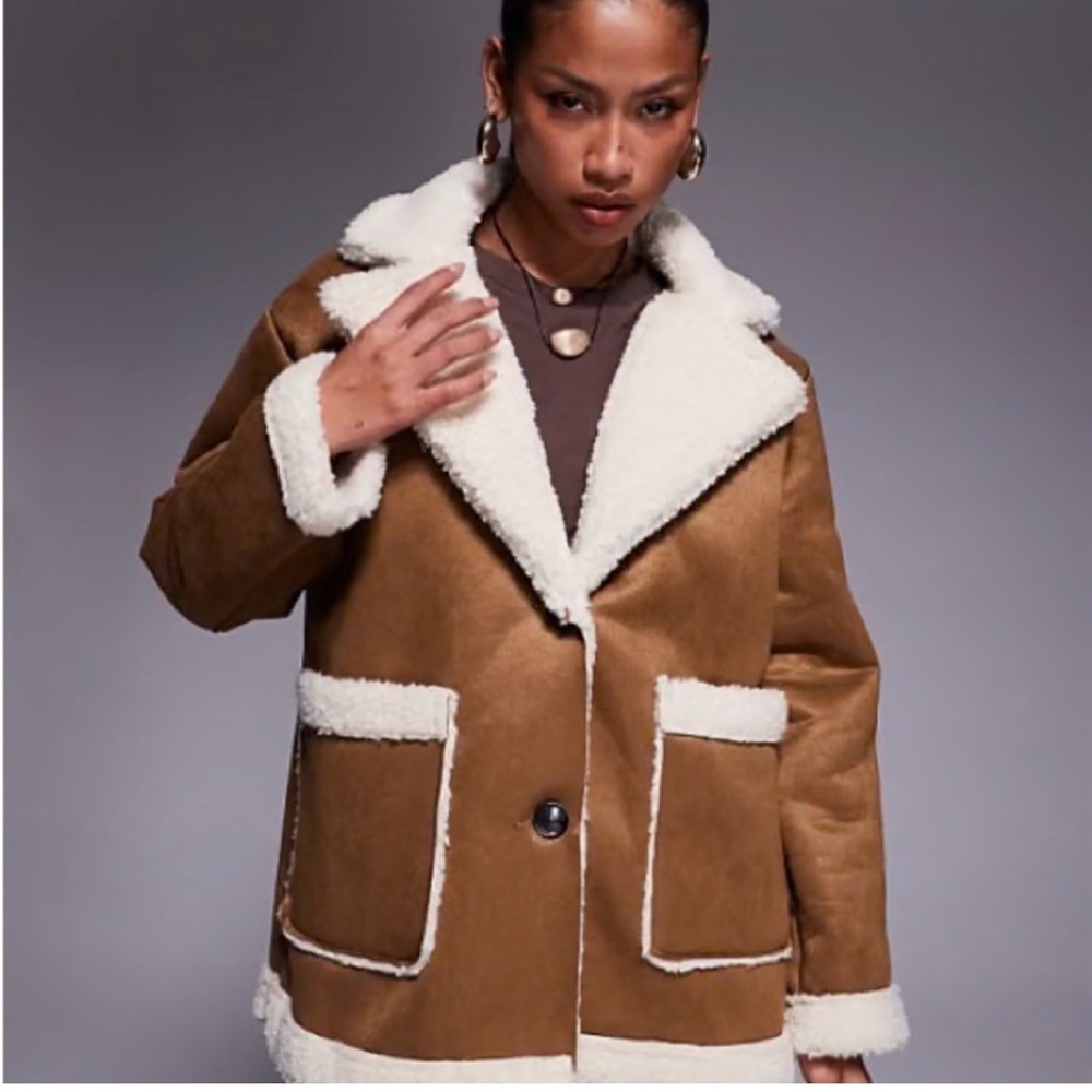 Zara Brown and Cream Teddy Jacket Size Medium